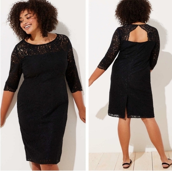 LOFT Black Dress stretch Lace Sheath plus Size Cut Out Bateau Neckline NWT Sz 22 - Picture 6 of 7
